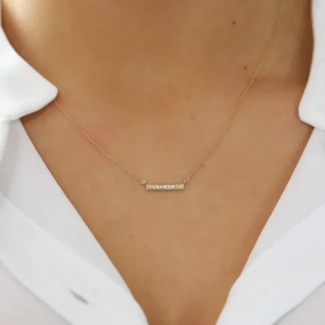 0.09CTW Micro Pave Diamond Bar Necklace
