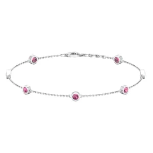 0.75 CT Bezel Set Pink Tourmaline Seven Stone Station Chain Bracelet