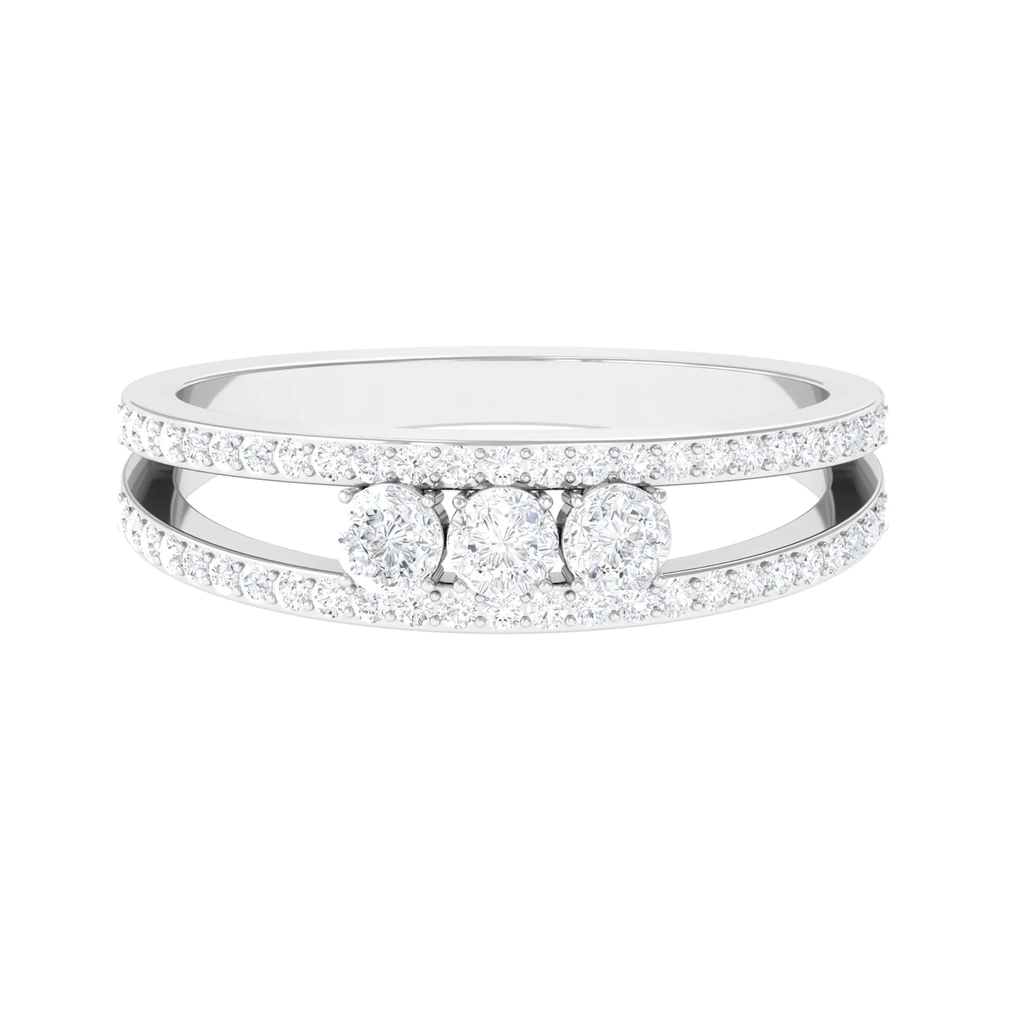 1 CT Moissanite Three Stone Anniversary Ring with Accent