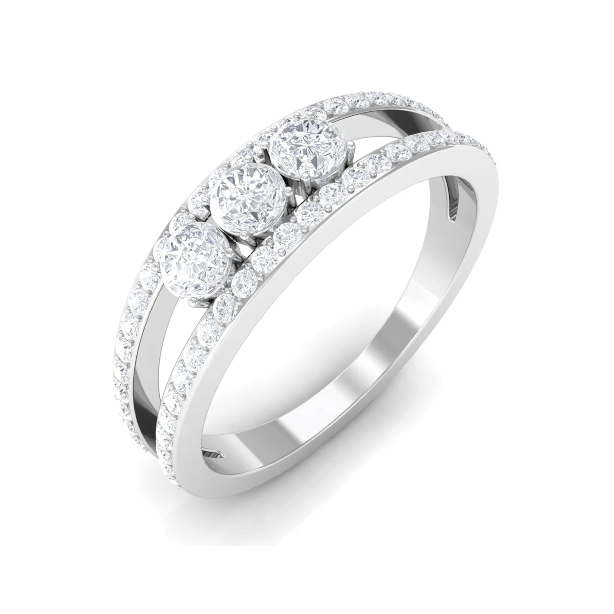1 CT Moissanite Three Stone Anniversary Ring with Accent