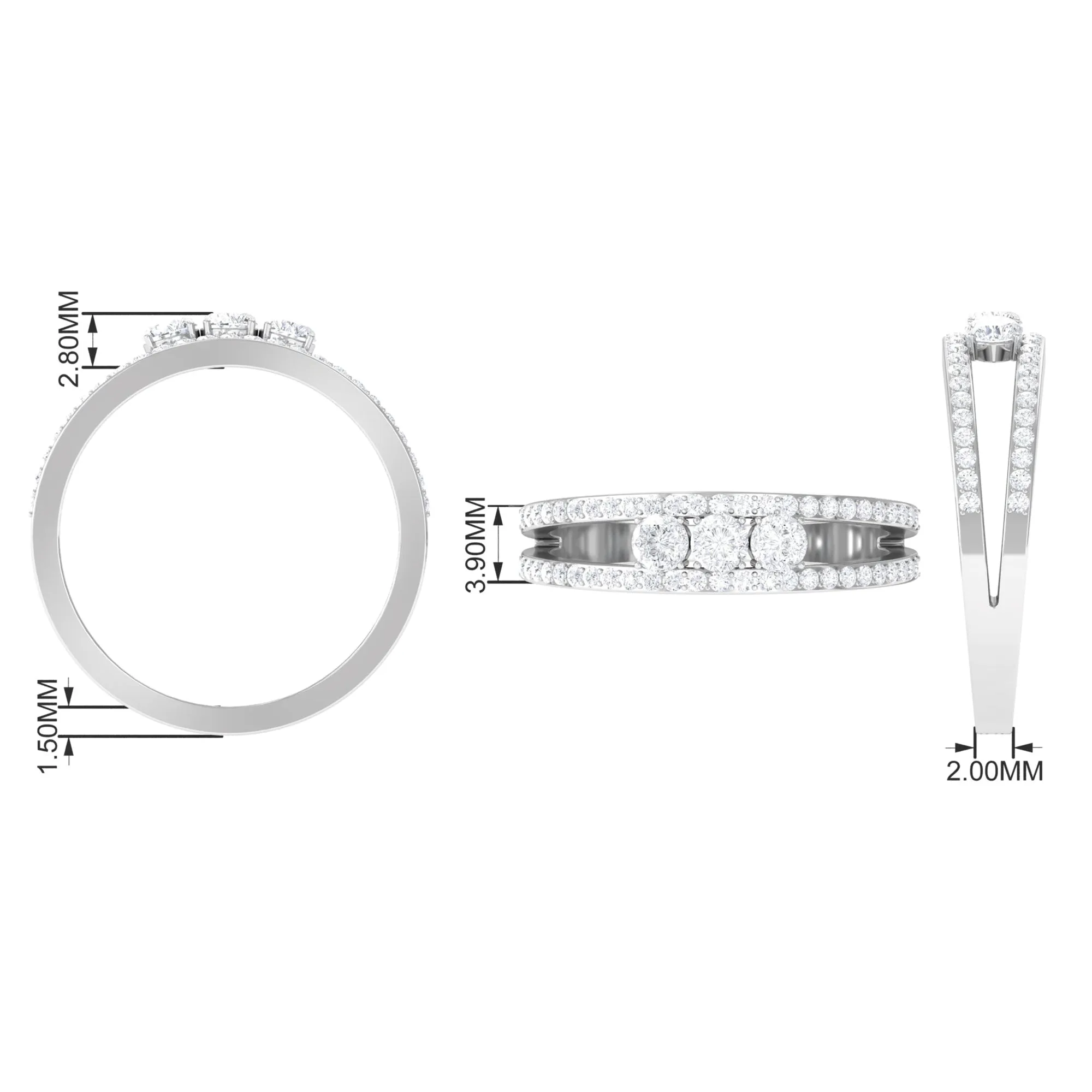 1 CT Moissanite Three Stone Anniversary Ring with Accent