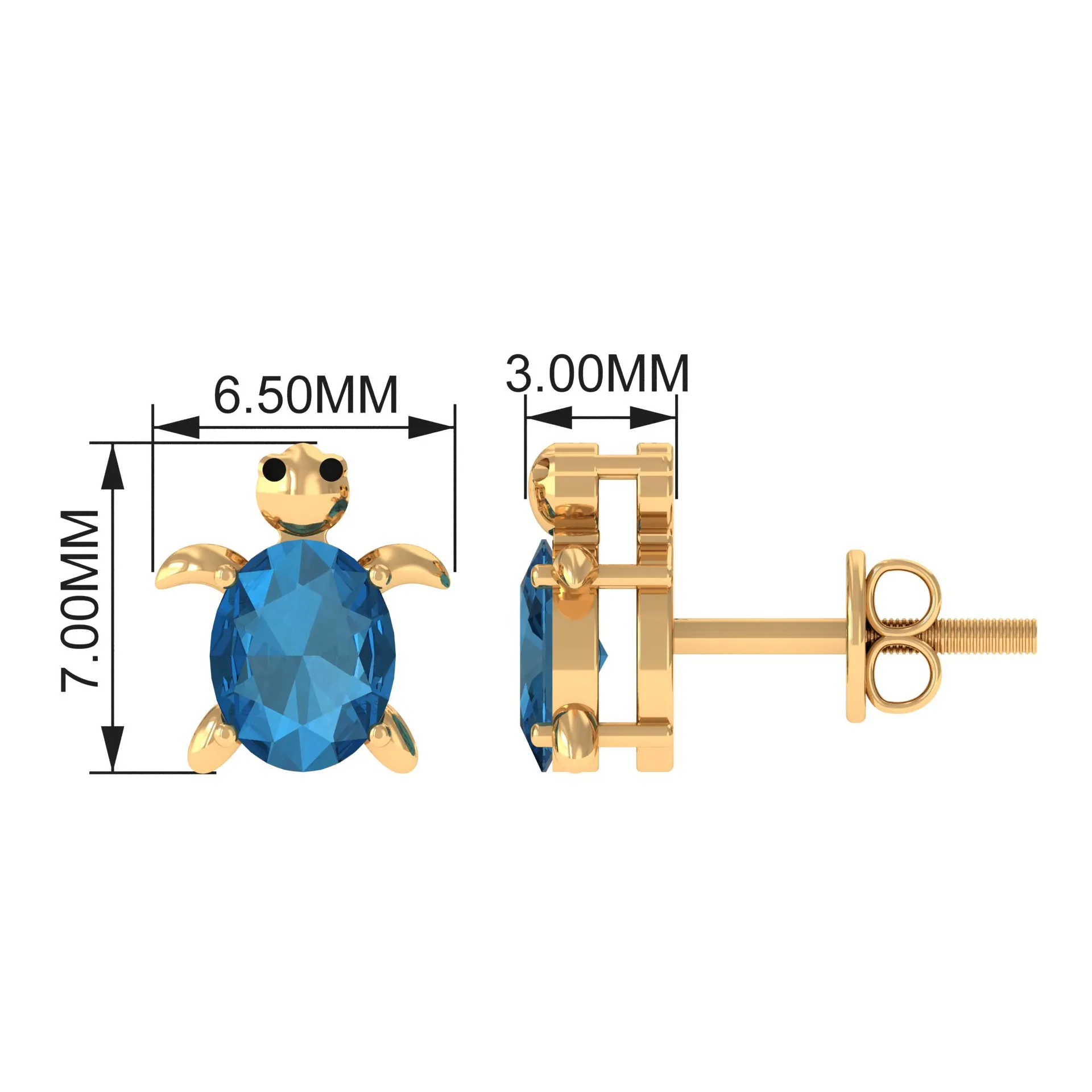 1 CT Oval Cut London Blue Topaz Solitaire Turtle Stud Earrings