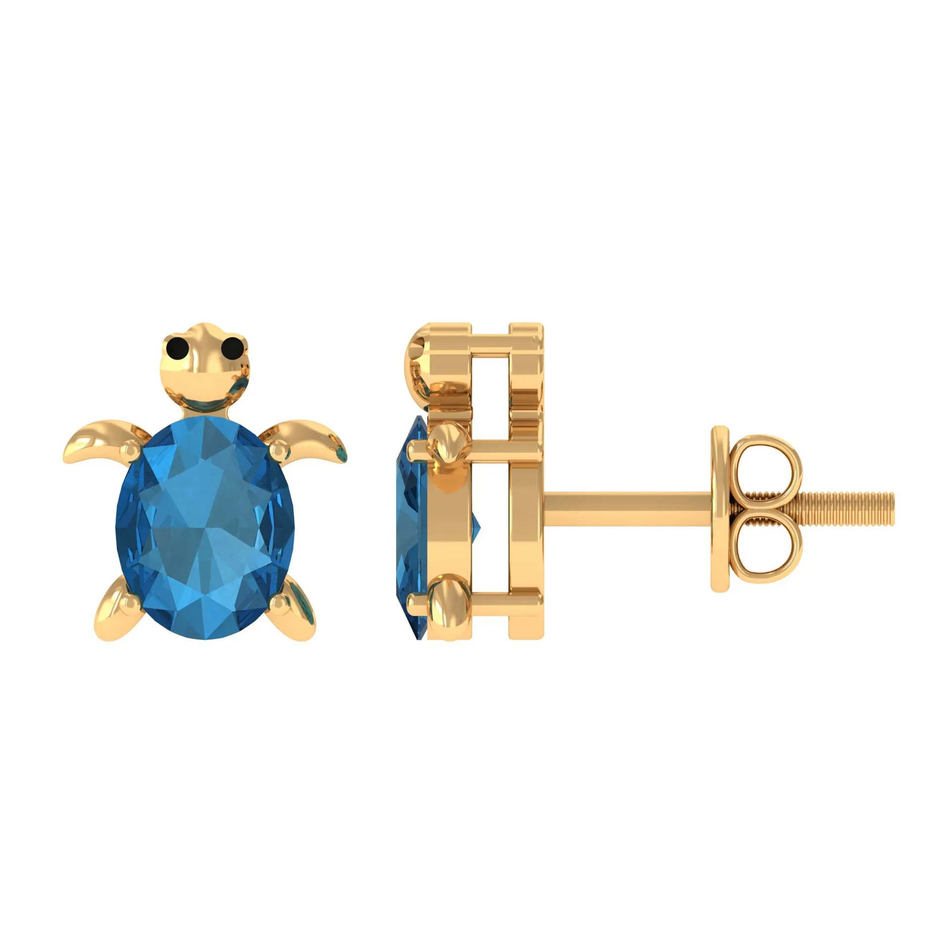 1 CT Oval Cut London Blue Topaz Solitaire Turtle Stud Earrings