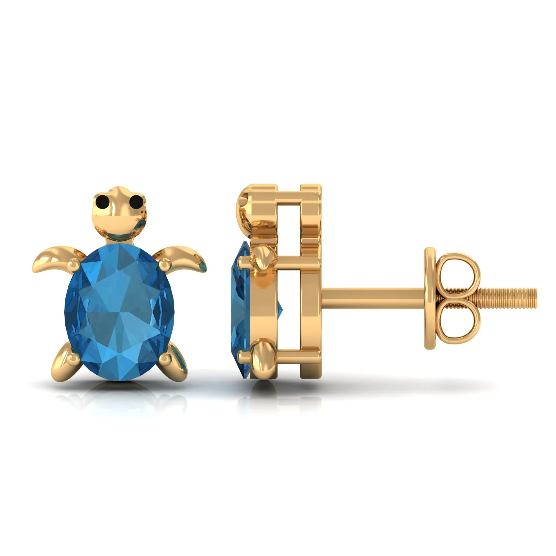 1 CT Oval Cut London Blue Topaz Solitaire Turtle Stud Earrings