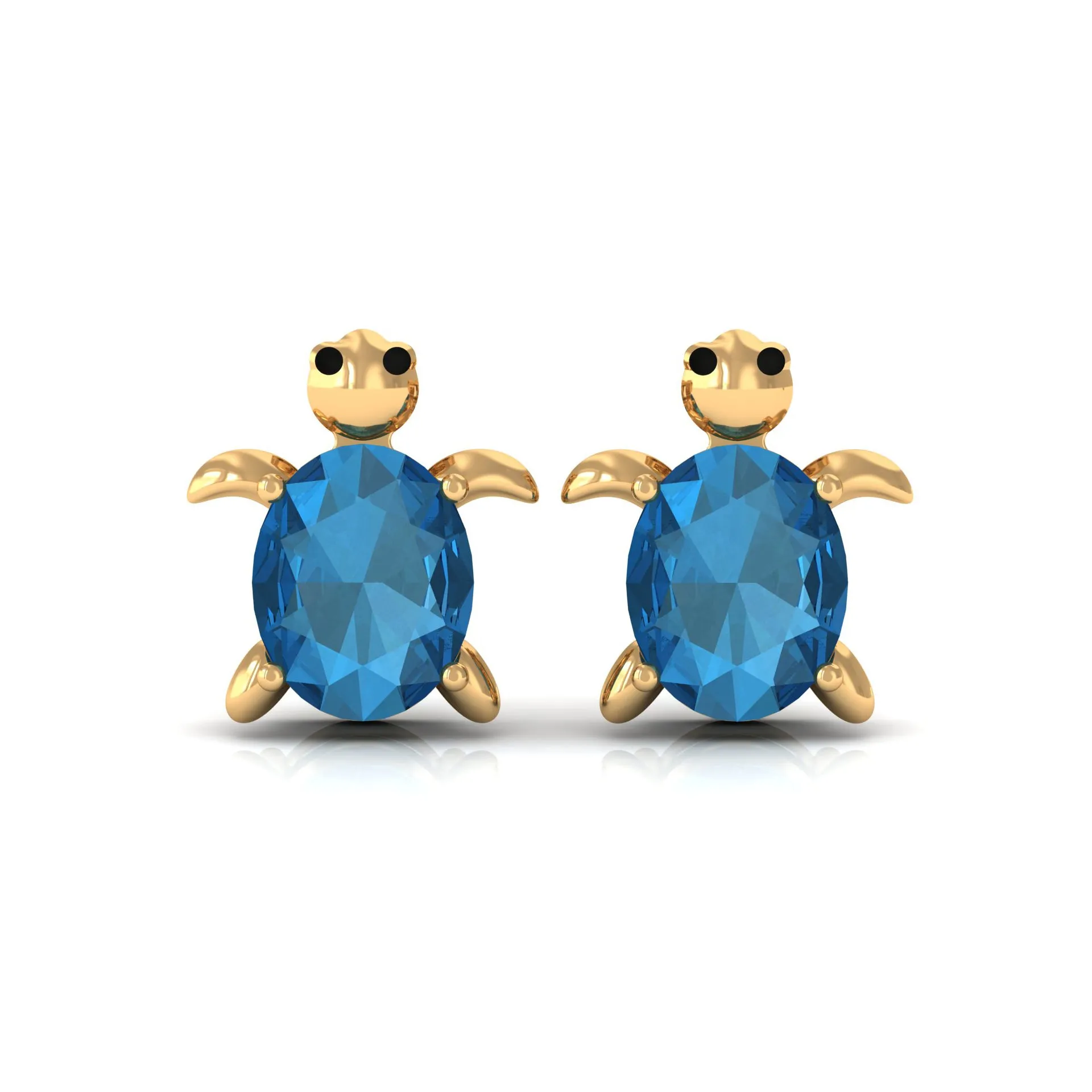 1 CT Oval Cut London Blue Topaz Solitaire Turtle Stud Earrings