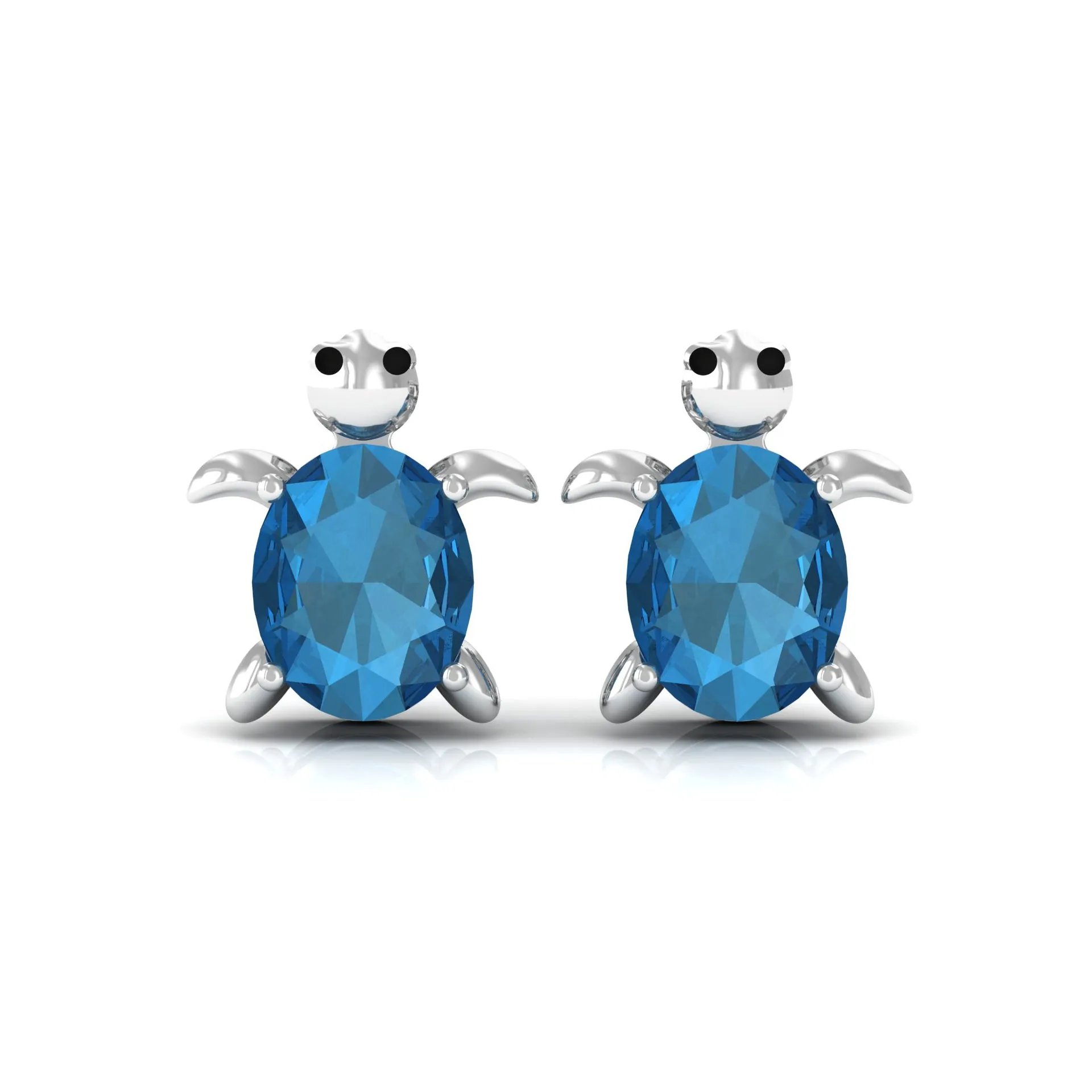 1 CT Oval Cut London Blue Topaz Solitaire Turtle Stud Earrings