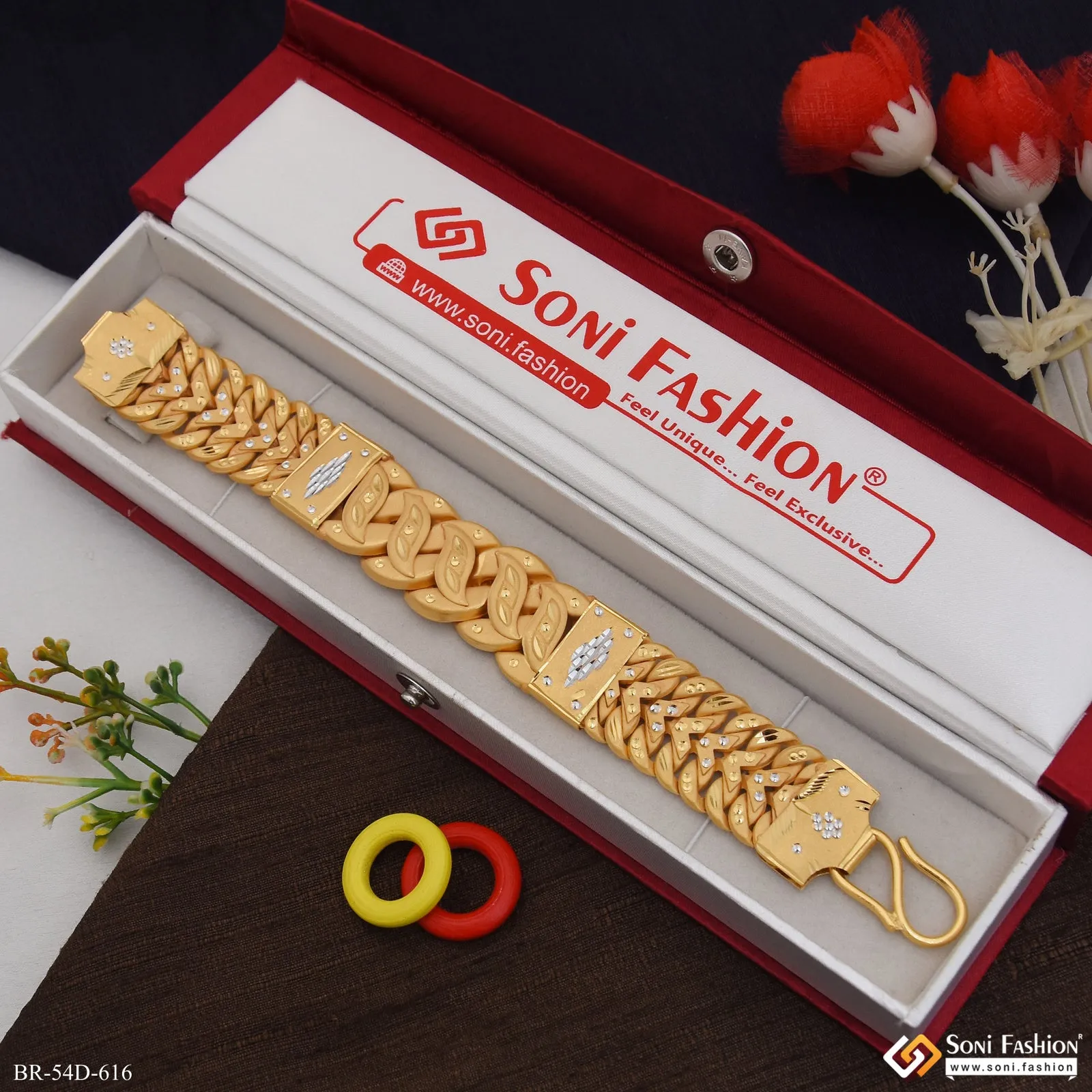 1 Gram Gold Plated Trending Design Pokal Bracelet for Men - Style D616
