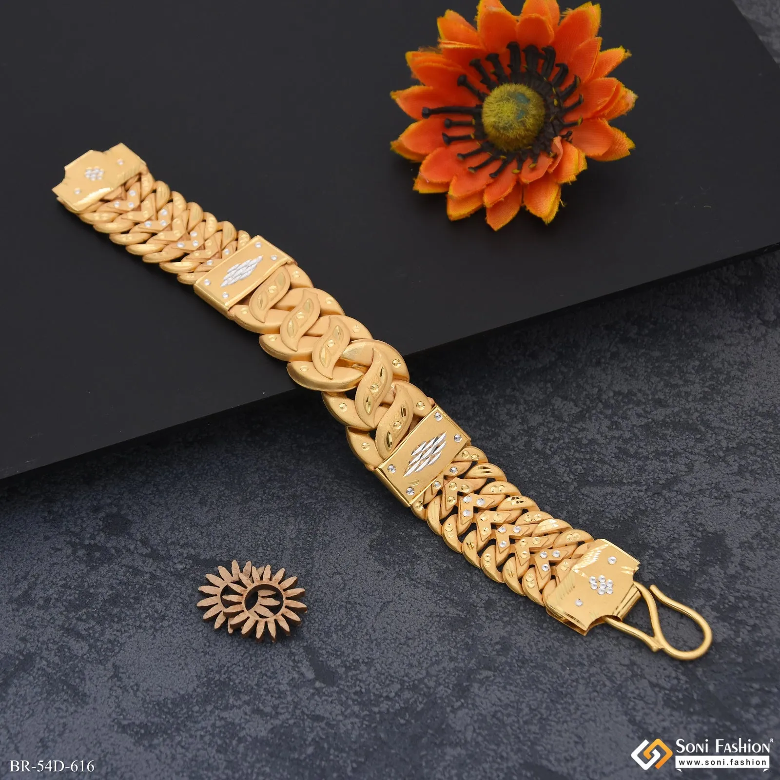 1 Gram Gold Plated Trending Design Pokal Bracelet for Men - Style D616