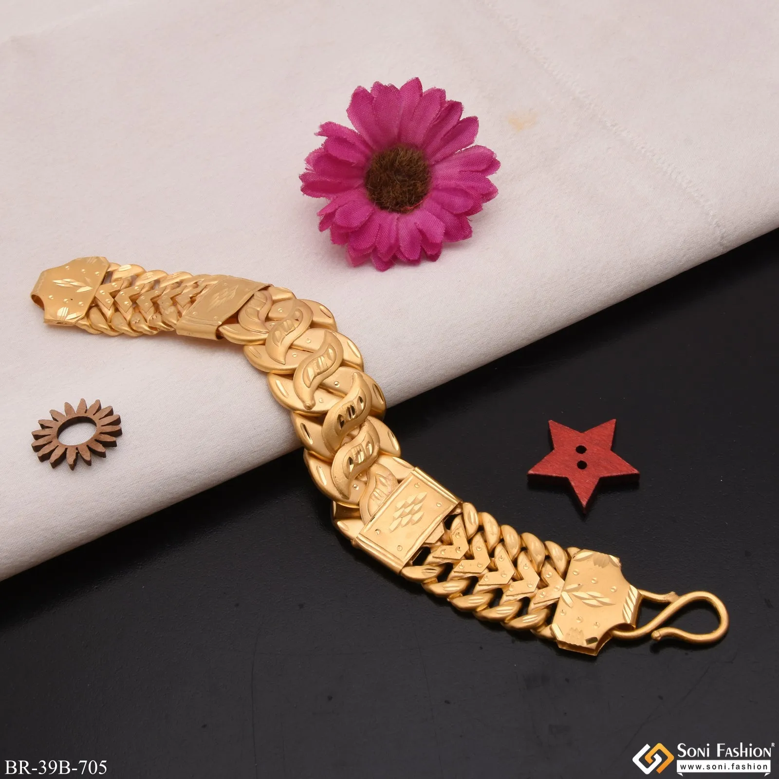 1 Gram Gold Plated V Design Gorgeous Design Gold Plated Hollow Bracelet - Style B705