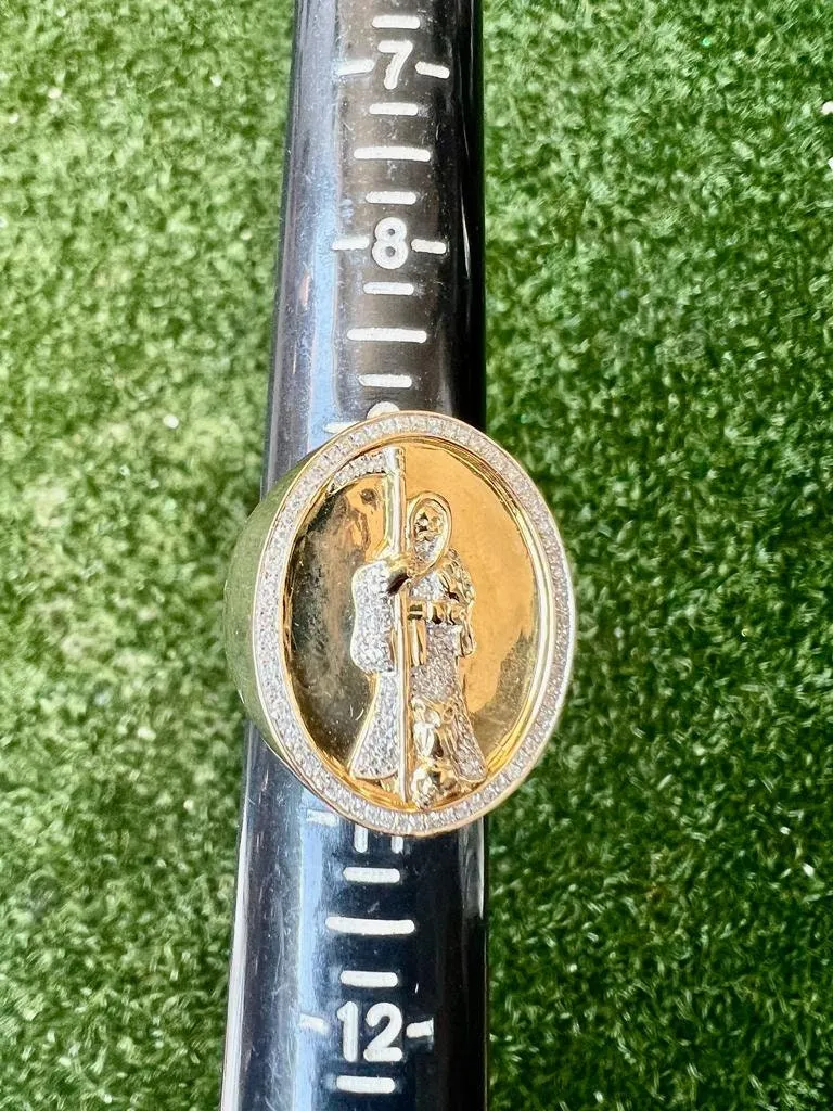 10k Solid Yellow Gold Diamond Grim Reaper Men's Rings, Religious Faith Inspiration Jesus Mens Diamond Ring 0.40ct 16.5 Grams Size 10