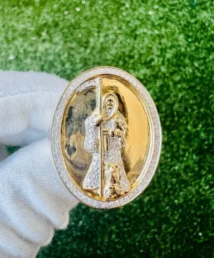 10k Solid Yellow Gold Diamond Grim Reaper Men's Rings, Religious Faith Inspiration Jesus Mens Diamond Ring 0.40ct 16.5 Grams Size 10