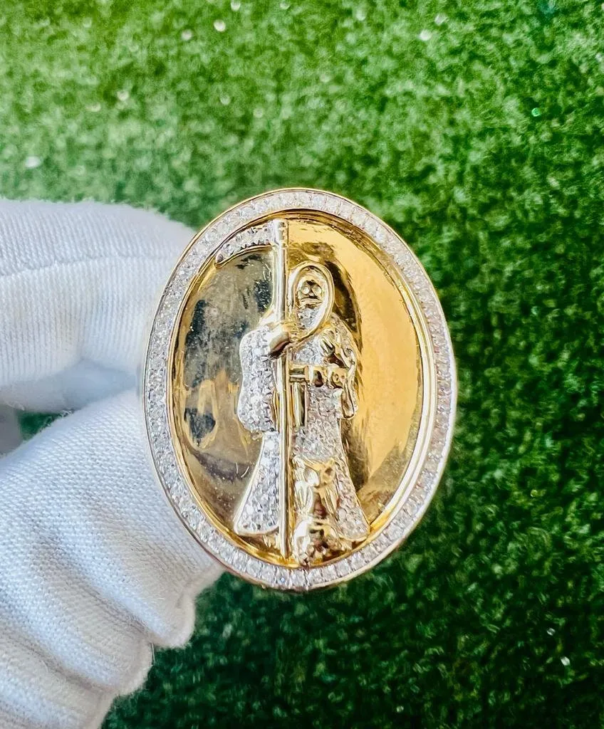 10k Solid Yellow Gold Diamond Grim Reaper Men's Rings, Religious Faith Inspiration Jesus Mens Diamond Ring 0.40ct 16.5 Grams Size 10