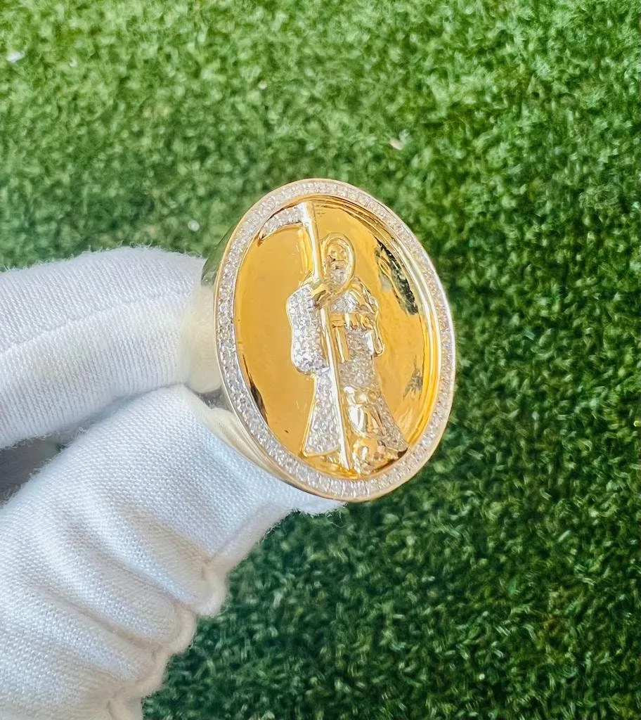 10k Solid Yellow Gold Diamond Grim Reaper Men's Rings, Religious Faith Inspiration Jesus Mens Diamond Ring 0.40ct 16.5 Grams Size 10