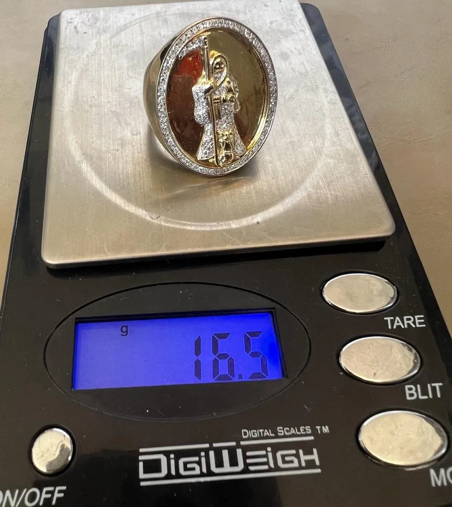 10k Solid Yellow Gold Diamond Grim Reaper Men's Rings, Religious Faith Inspiration Jesus Mens Diamond Ring 0.40ct 16.5 Grams Size 10
