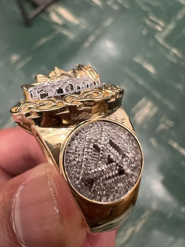10k Solid Yellow Gold Diamond Jesus Head Face Men's Rings, Religious Faith Inspiration Jesus Mens Diamond Ring 0.40 ct 11.51 Grams Size 10