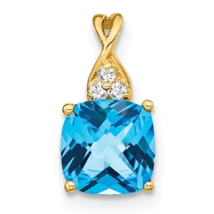 10k Yellow Gold Blue Topaz and Diamond Pendant