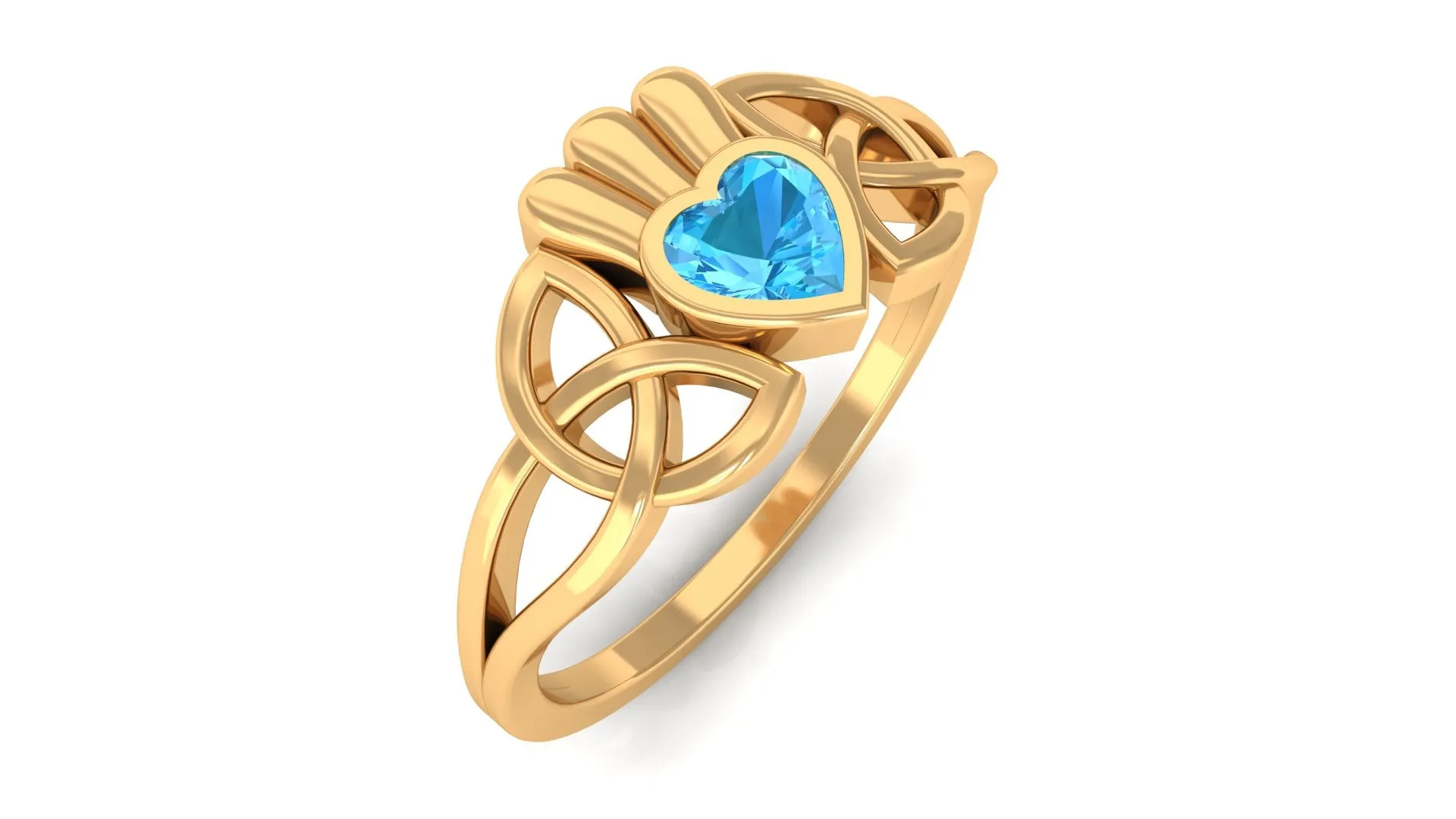 1/2 CT Heart Cut Swiss Blue Topaz Celtic Knot Promise Ring