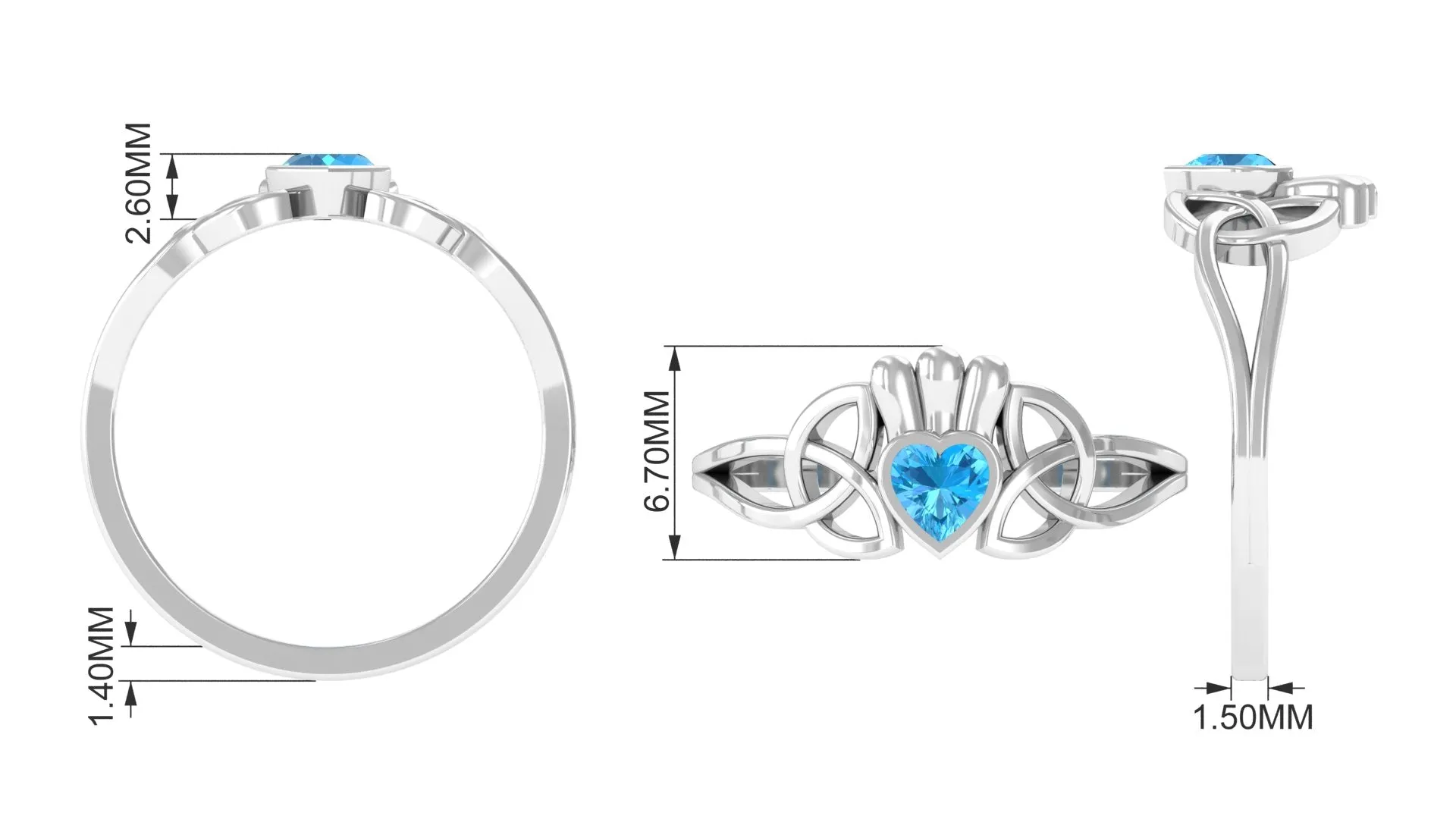 1/2 CT Heart Cut Swiss Blue Topaz Celtic Knot Promise Ring