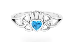 1/2 CT Heart Cut Swiss Blue Topaz Celtic Knot Promise Ring