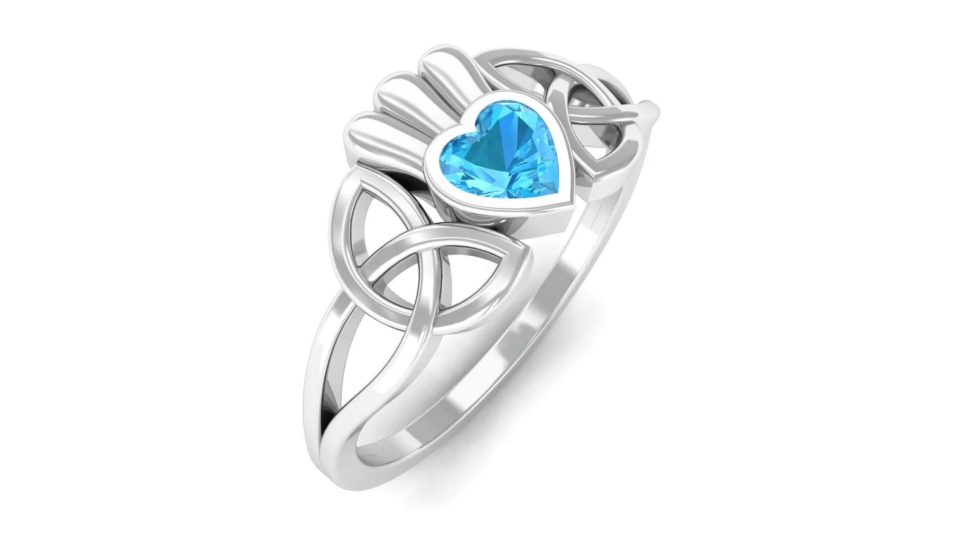 1/2 CT Heart Cut Swiss Blue Topaz Celtic Knot Promise Ring