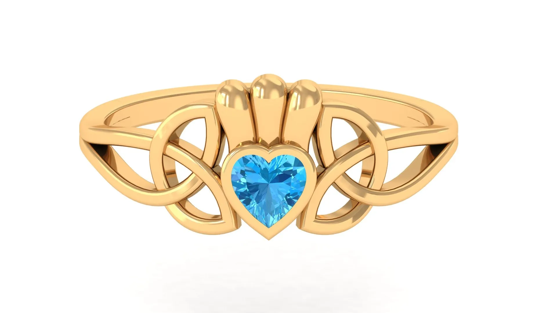 1/2 CT Heart Cut Swiss Blue Topaz Celtic Knot Promise Ring