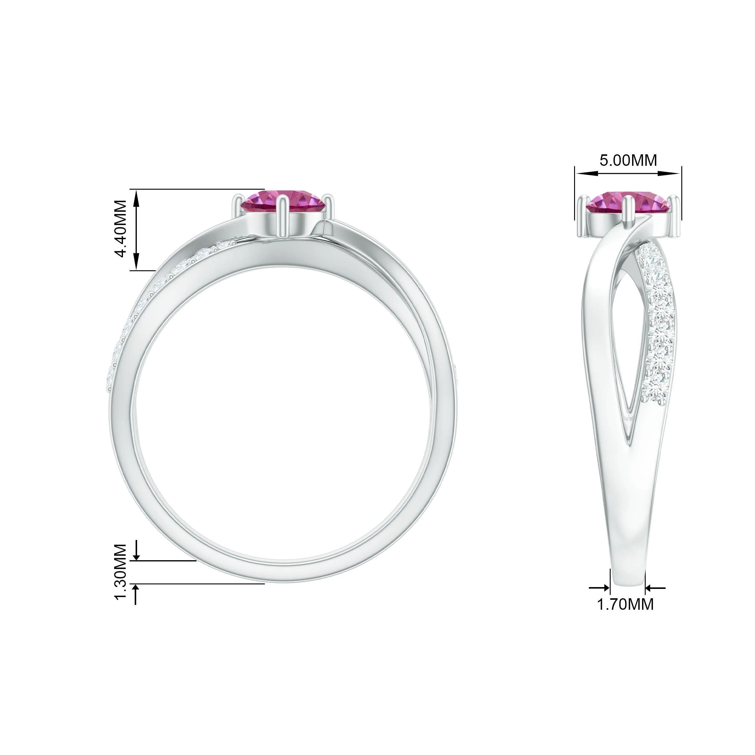 1/2 CT Pink Tourmaline Solitaire and Diamond Infinity Ring