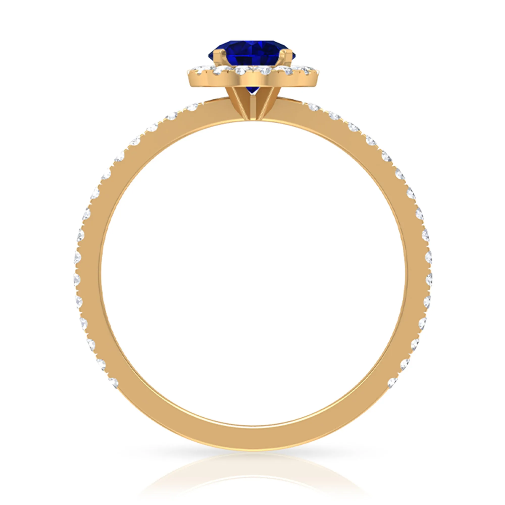 1.25 CT Created Blue Sapphire and Diamond Engagement Ring