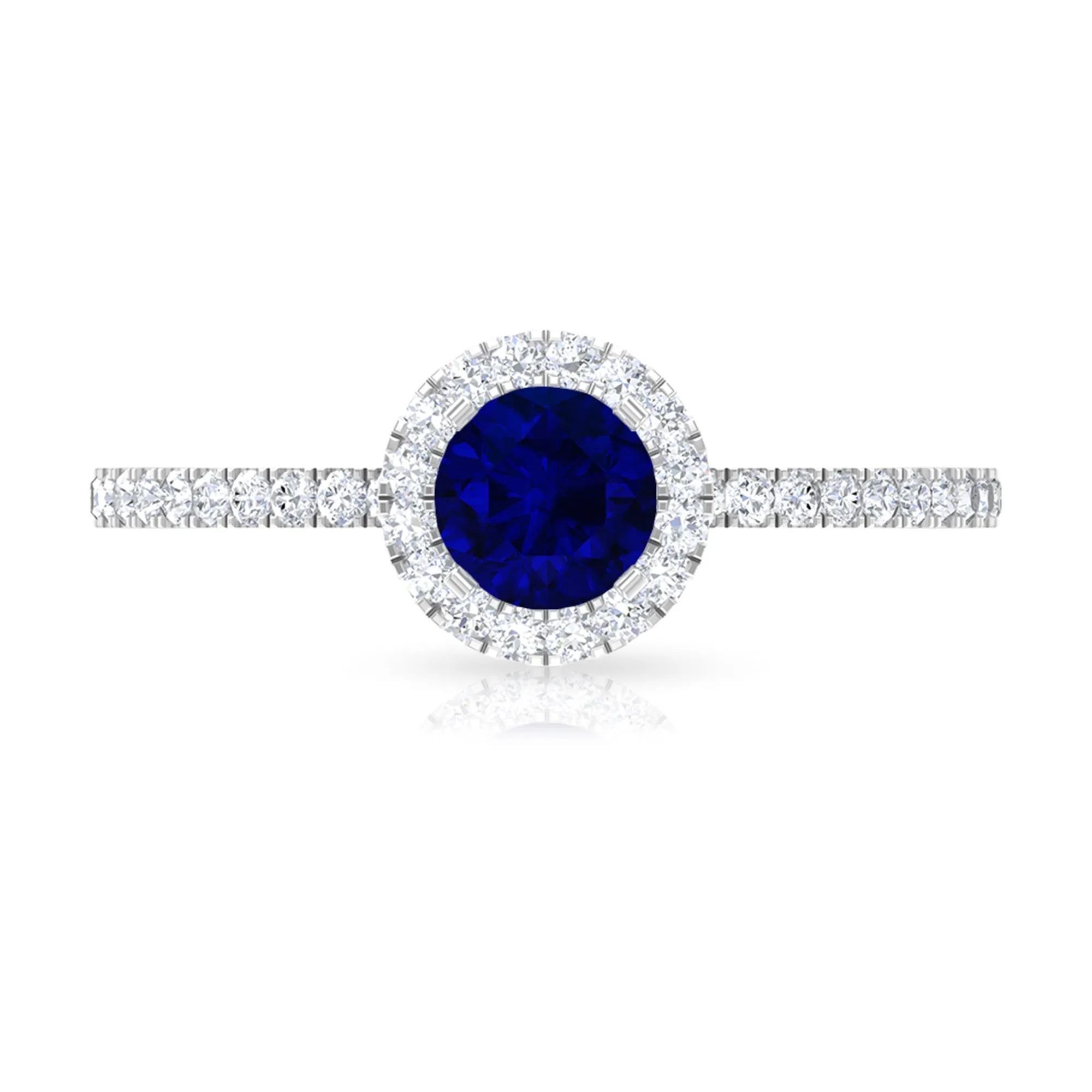1.25 CT Created Blue Sapphire and Diamond Engagement Ring