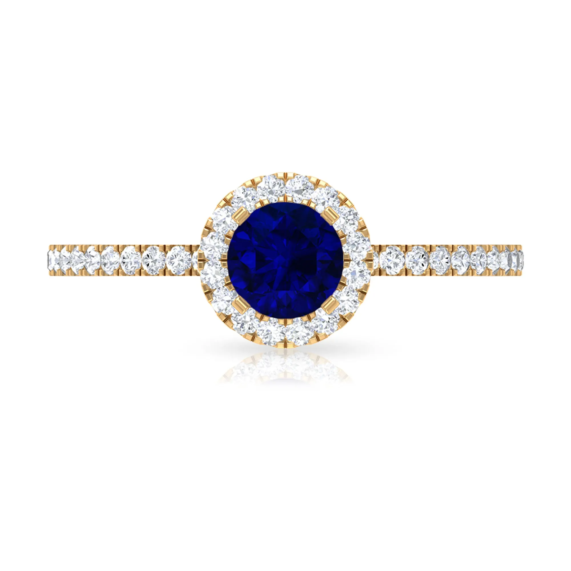 1.25 CT Created Blue Sapphire and Diamond Engagement Ring