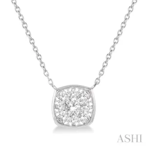1/3 Ctw Cushion Shape Pendant Lovebright Diamond Necklace in 14K White Gold