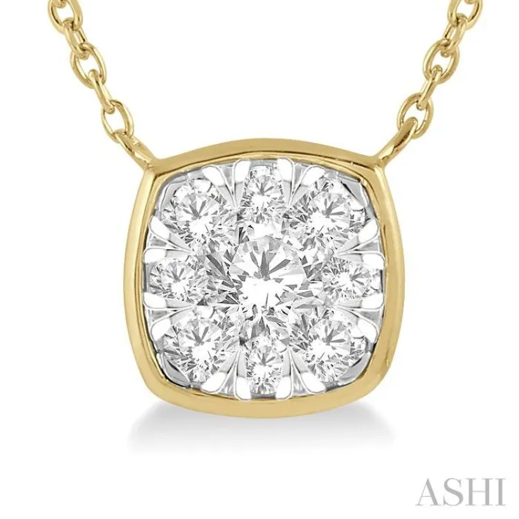 1/3 Ctw Cushion Shape Pendant Lovebright Diamond Necklace in 14K Yellow and White Gold