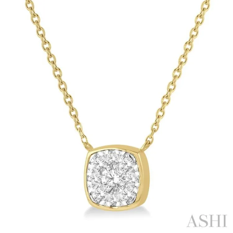 1/3 Ctw Cushion Shape Pendant Lovebright Diamond Necklace in 14K Yellow and White Gold