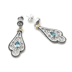 14K And 925 Sterling Sliver Earrings With Blue Topaz (141E114766BTWT)