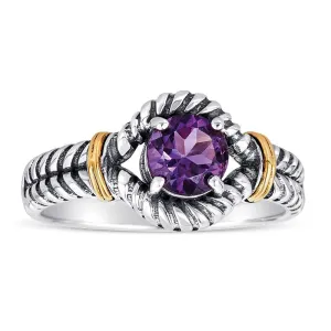 14K and 925 Sterling Sliver Ring with Amethyst (145NR9079TAM)