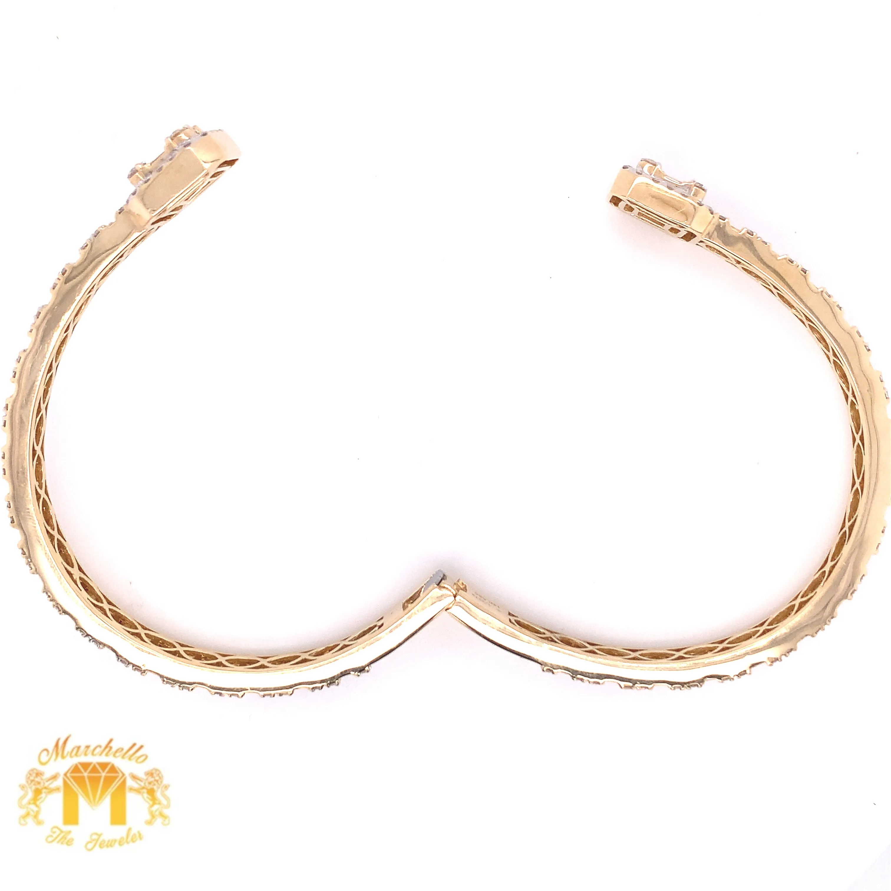 14k Gold 6.2mm Twin Squares Bangle Bracelet with Baguette Diamond
