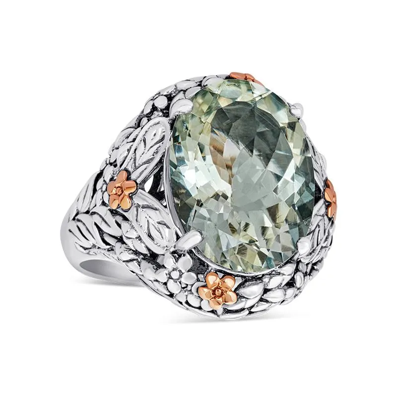 14K Gold and 925 Sterling Sliver Ring with Green Amethyst (145NR9158BTPGA)