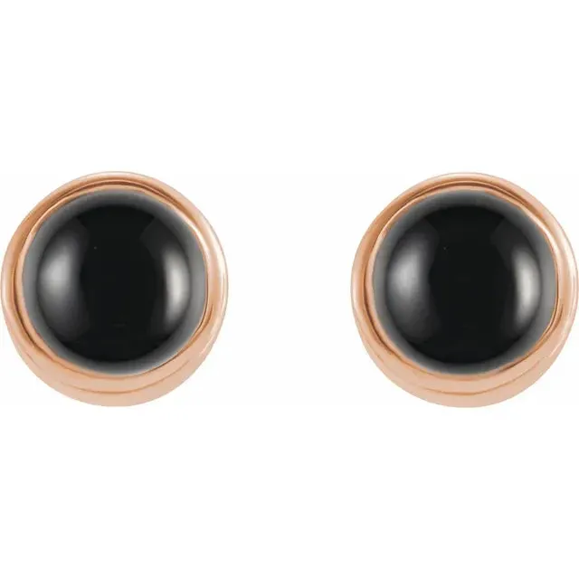 14K Gold Natural Onyx Bezel-Set Stud Earrings