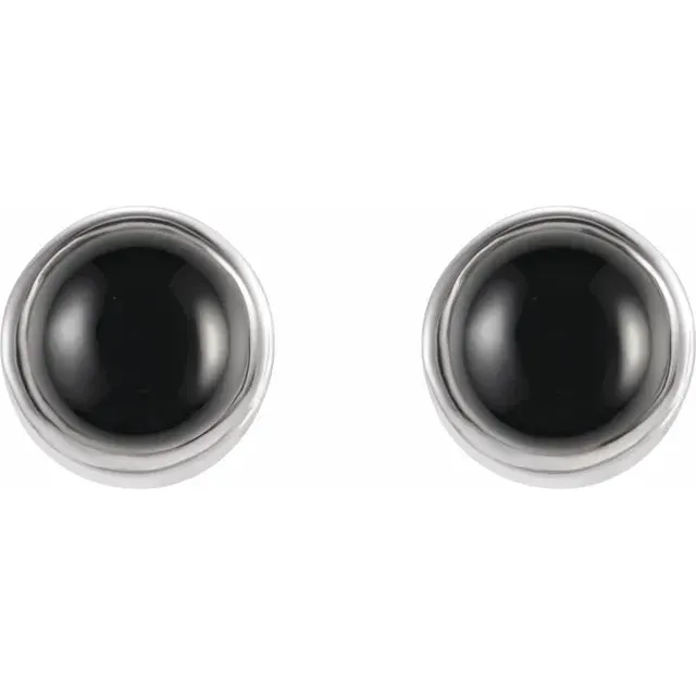 14K Gold Natural Onyx Bezel-Set Stud Earrings
