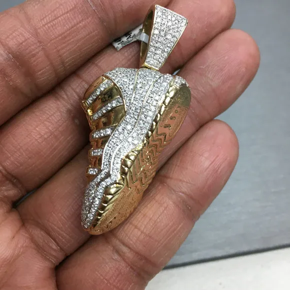 14k Gold Real Diamond Mens Jumpman Jordan Shoe Pendant
