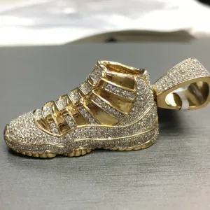 14k Gold Real Diamond Mens Jumpman Jordan Shoe Pendant