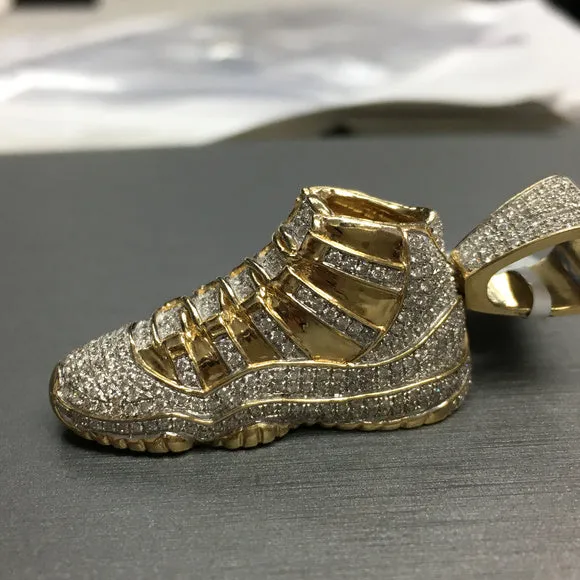 14k Gold Real Diamond Mens Jumpman Jordan Shoe Pendant