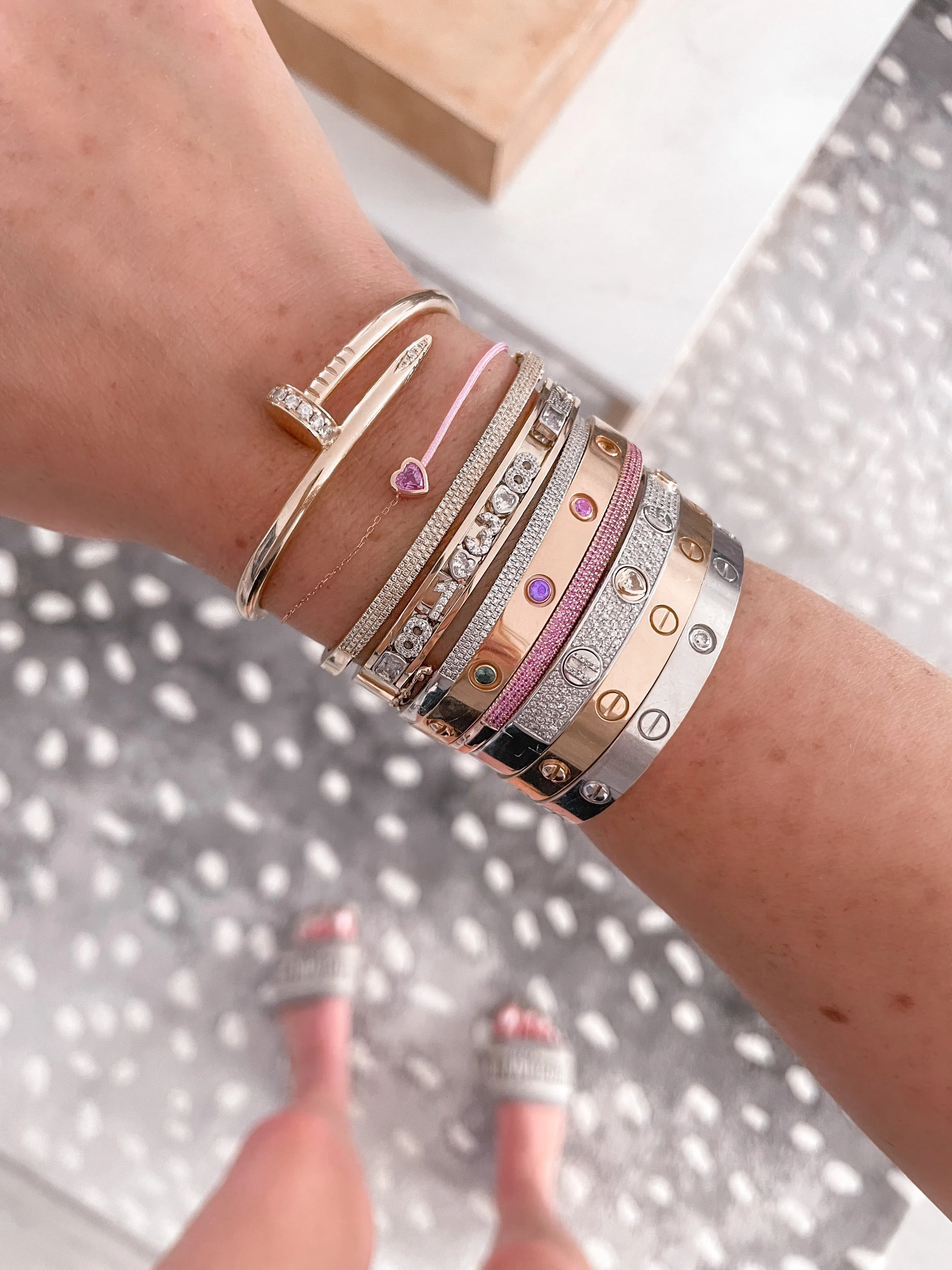 14k Pink Sapphire Three Row Bangle