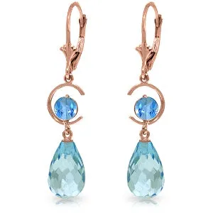 14K Solid Rose Gold Leverback Earrings Blue Topaz Gemstone Royal