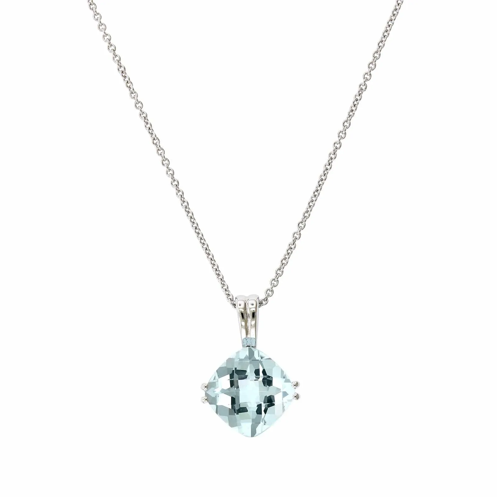 14K White Gold Cushion Aquamarine Pendant