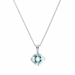 14K White Gold Cushion Aquamarine Pendant
