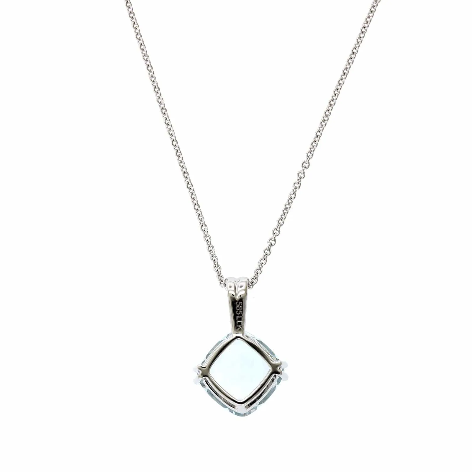 14K White Gold Cushion Aquamarine Pendant