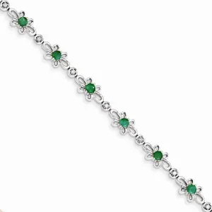 14K White Gold Diamond and Emerald Flower Bracelet