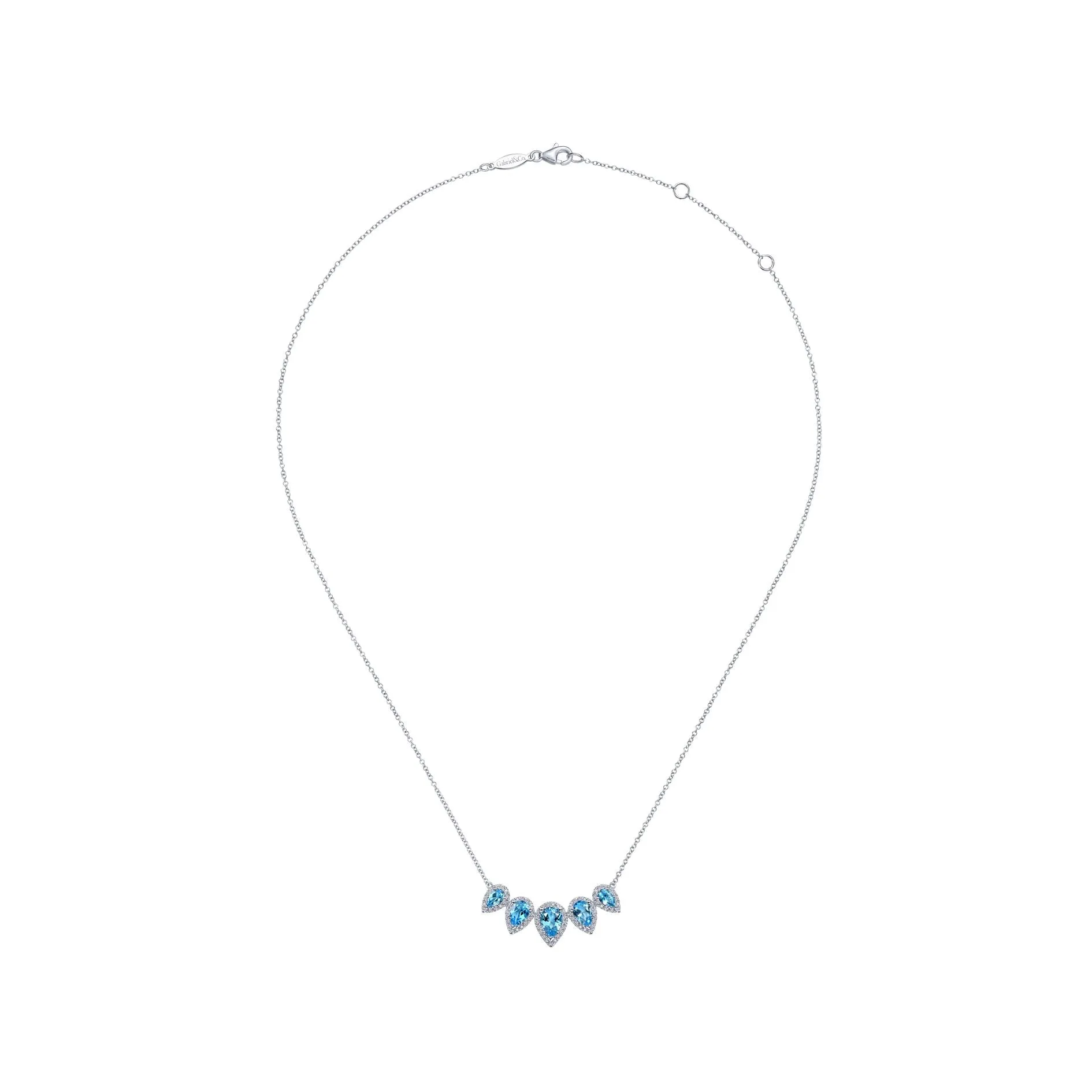 14K White Gold Diamond Halo   Blue Topaz Necklace
