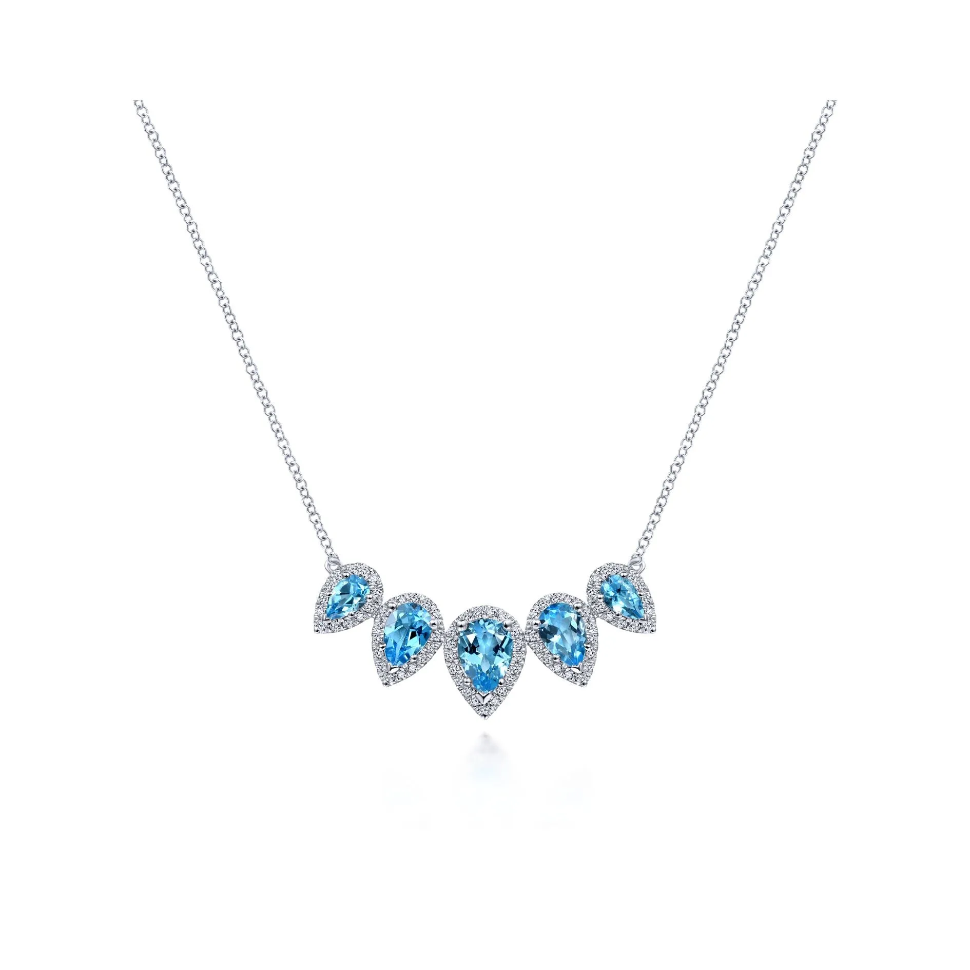 14K White Gold Diamond Halo   Blue Topaz Necklace