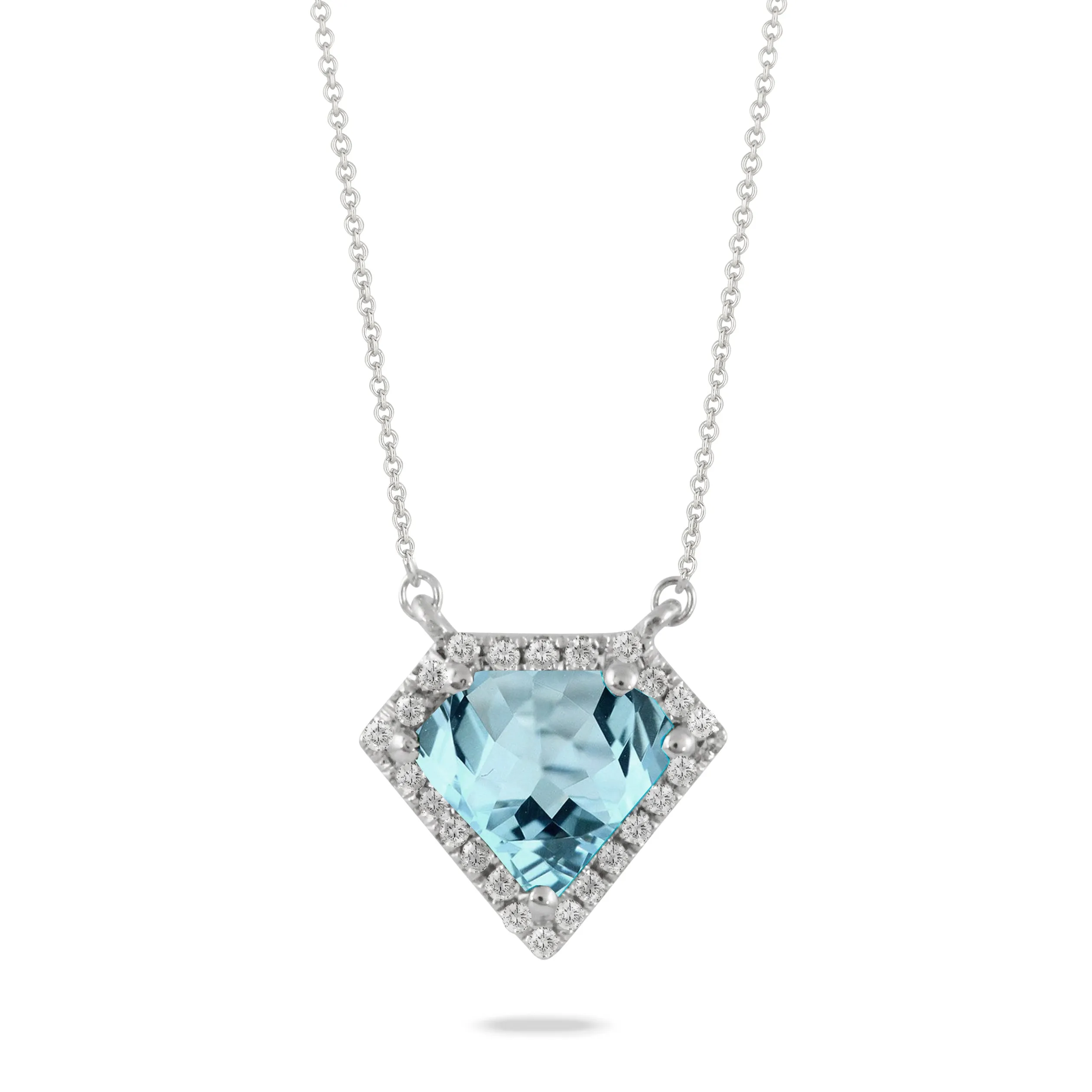 14K WHITE GOLD DIAMOND NECKLACE WITH SKY BLUE TOPAZ